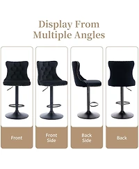 Rainsken Set of 2 Velvet Bar Stools, Adjustable Swivel Counter Height Chairs with Back, Footrest and Nailhead Trim for Kitchen Island