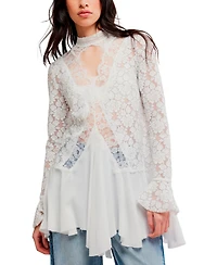 Free People Women's First Crush Mock Neck Lace Tunic Top