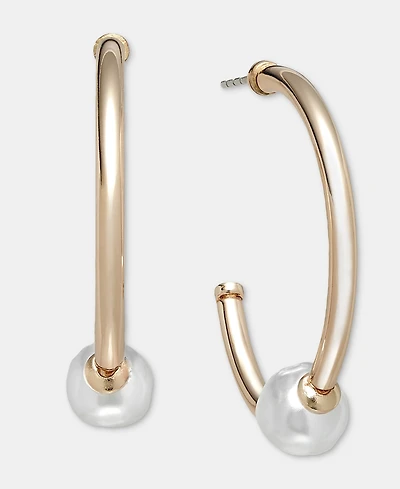 On 34th Medium Imitation Pearl C-Hoop Earrings, 1.34", Macy's Exclusive