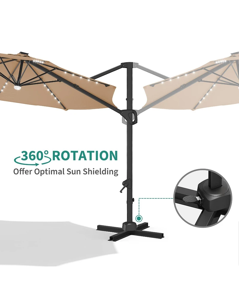 gaomon Solar Led Cantilever Patio Umbrella, 360degree(s) Rotation, Uv Protection for Backyard, Deck, Pool, with Base