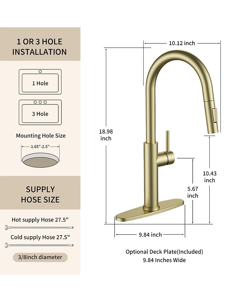 Phying Kitchen Faucet with Pull Down Sprayer