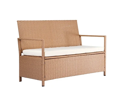 Sugift 2-Person Rattan Storage Bench with Lift Lid and Cushion