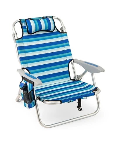 Sugift 4-Position Folding Beach Chair with Cooler Bag and Headrest