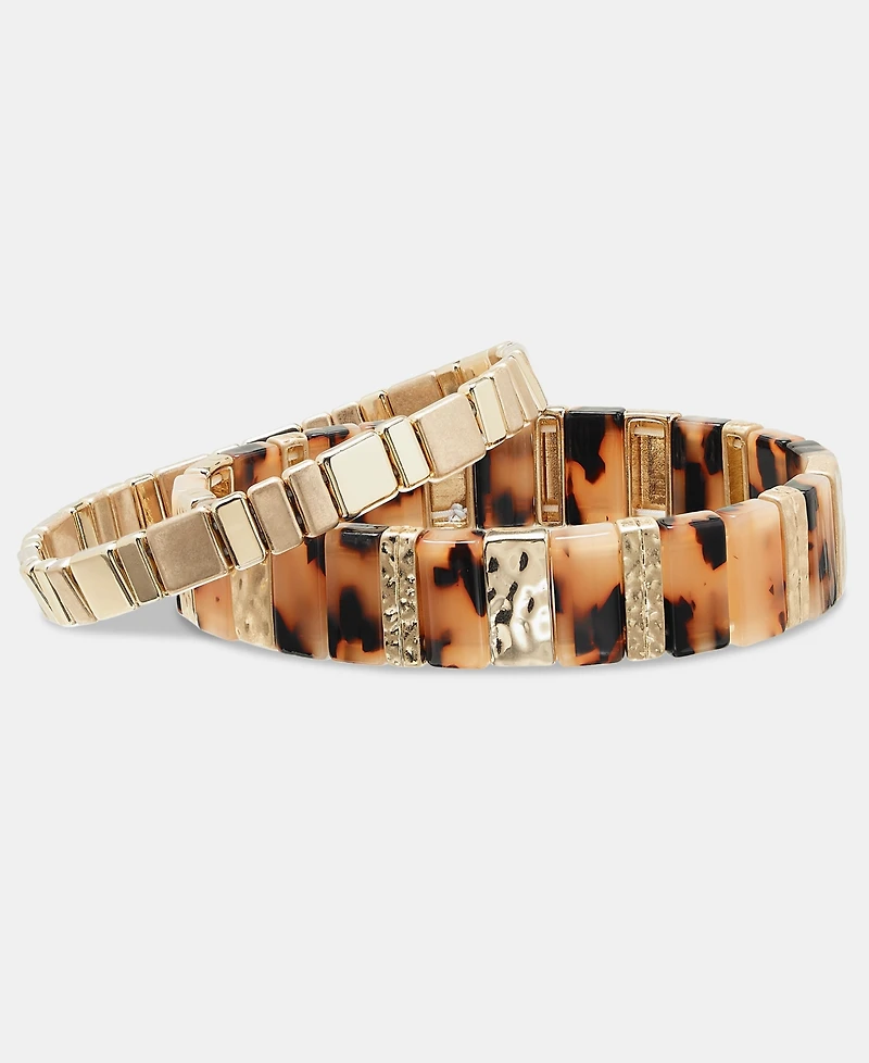 Style & Co Gold-Tone and Tortoise-Shell Stretch Bracelets, Set of Two, Macy's Exclusive