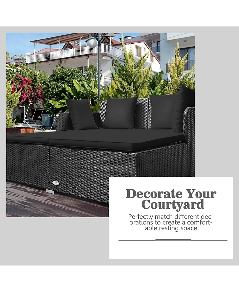 Sugift Outdoor Rattan Daybed with Upholstered Cushions and 4 Throw Pillows