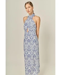 English Factory Women's Printed Halter Cutout Maxi Dress