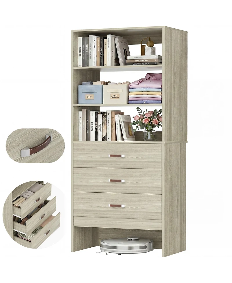 Aheaplus Bookshelf Cabinet with 3-Drawers and Shelves, Wooden Closet Organizer