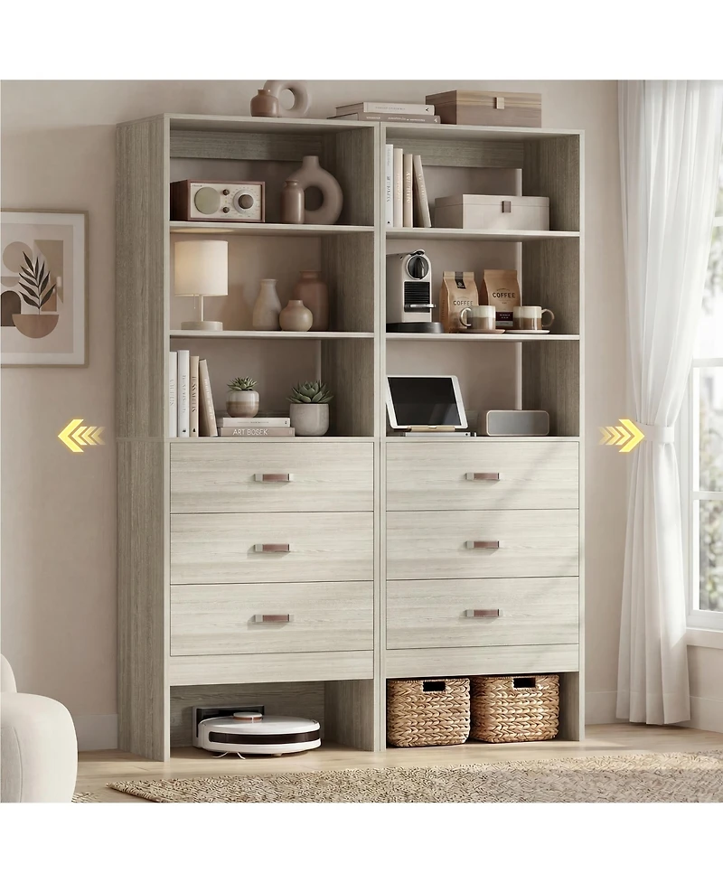 Aheaplus Bookshelf Cabinet with 3-Drawers and Shelves, Wooden Closet Organizer