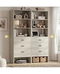 Aheaplus Bookshelf Cabinet with 3-Drawers and Shelves, Wooden Closet Organizer