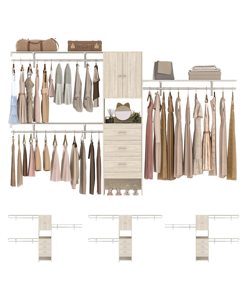 Aheaplus Wooden Closet System with Doors and Drawers