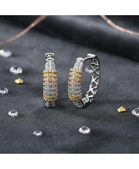 Bling Jewelry Tri-Color Pave Cz Oval Hoop Earrings Rose Gold Silver Plated