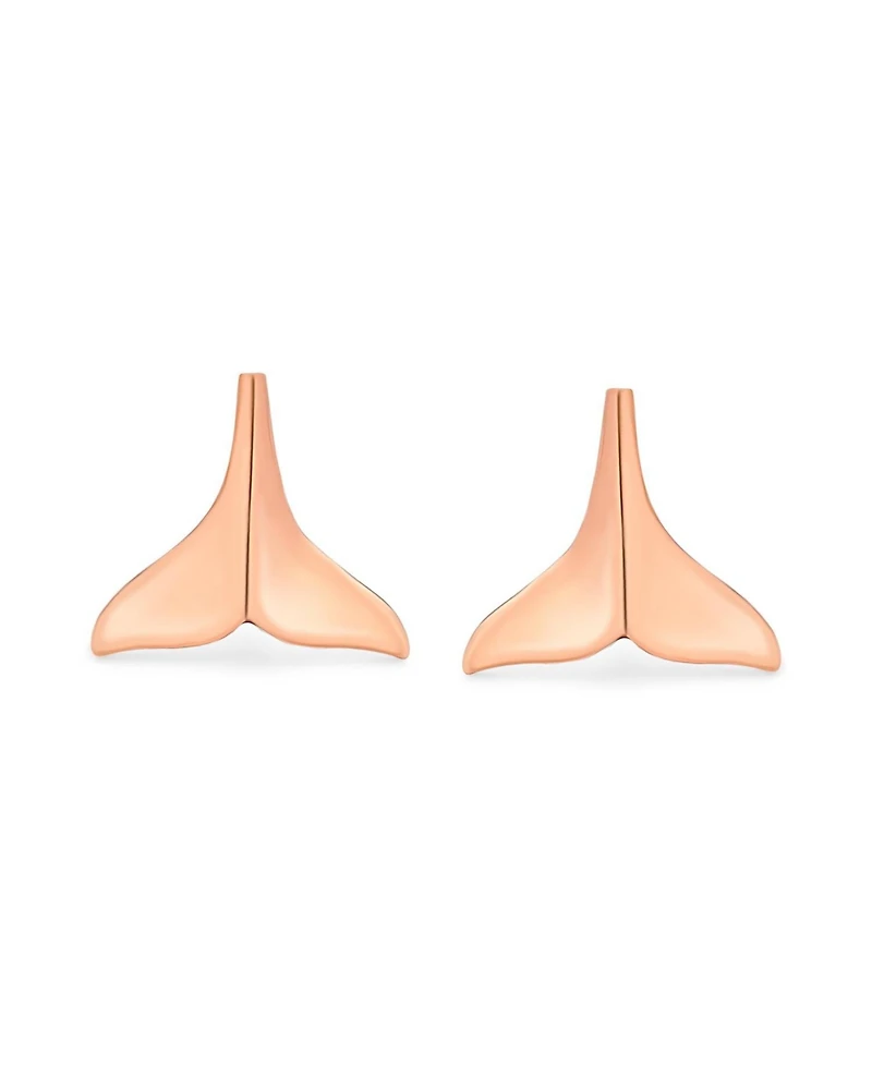 Bling Jewelry Nautical Mermaid Fin Whale Tail Stud Earrings .925 Sterling Silver Rose Gold Plated
