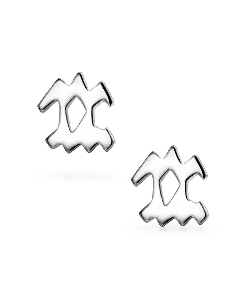 Bling Jewelry Tiny Simple Aquarius Astrology Horoscope Zodiac Stud Earrings .925 Sterling Silver