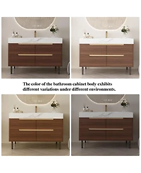 Phying 35.4 Inch Farmhouse Free Standing Sintered Stone Bathroom Vanity with Waterproof Multi layer Solid Wood 4 Drawers Storage Wall Mounted Cabinet