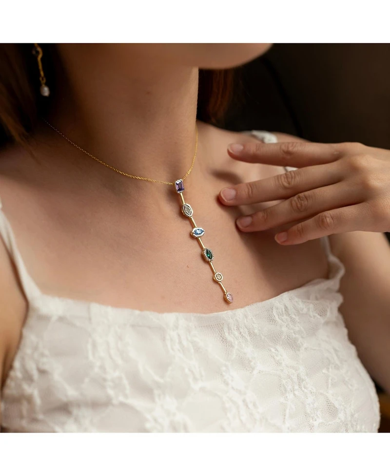 Spero London Kaleidoscope Y Lariat Sterling Silver Drop Necklace