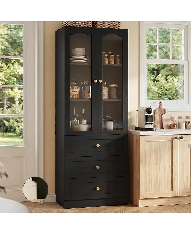 Aheaplus 80" Tall Wooden Pantry Cabinet with Doors and Drawers, Freestanding Kitchen Storage