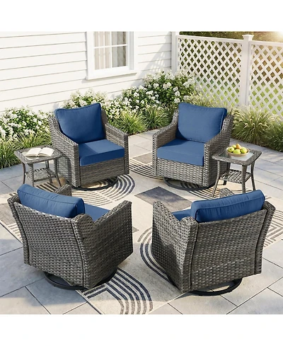 Pocassy 6 Piece Outdoor Wicker Patio Furniture Set,High Back Swivel Rocker Patio Chairs with 4" Thickened Cushions and Side Table