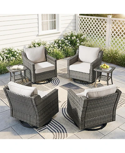 Pocassy 6 Piece Outdoor Wicker Patio Furniture Set,High Back Swivel Rocker Chairs with 4" Thickened Cushions and Side Table