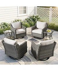 Pocassy 6 Piece Outdoor Wicker Patio Furniture Set,High Back Swivel Rocker Chairs with 4" Thickened Cushions and Side Table