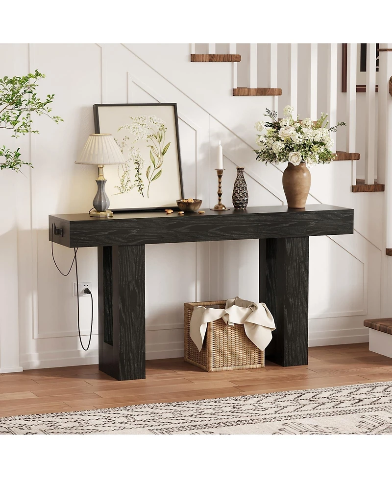 homfan 63-Inch Console Table with Charging Station – Narrow Sofa for Hallway, Living Room