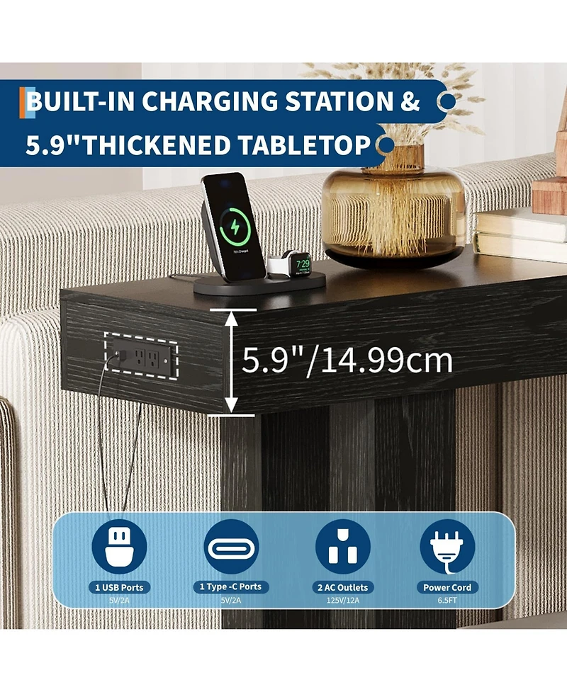 homfan 63-Inch Console Table with Charging Station – Narrow Sofa for Hallway, Living Room