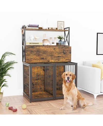 gaomon Dog Crate Furniture, 42.5 Inch Dog Kennel with Divider, Flip Top Dog Crate End Table with Divider, Large Dog Cage for Indoor