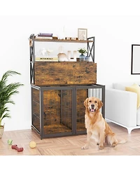 gaomon Dog Crate Furniture, 42.5 Inch Dog Kennel with Divider, Flip Top Dog Crate End Table with Divider, Large Dog Cage for Indoor