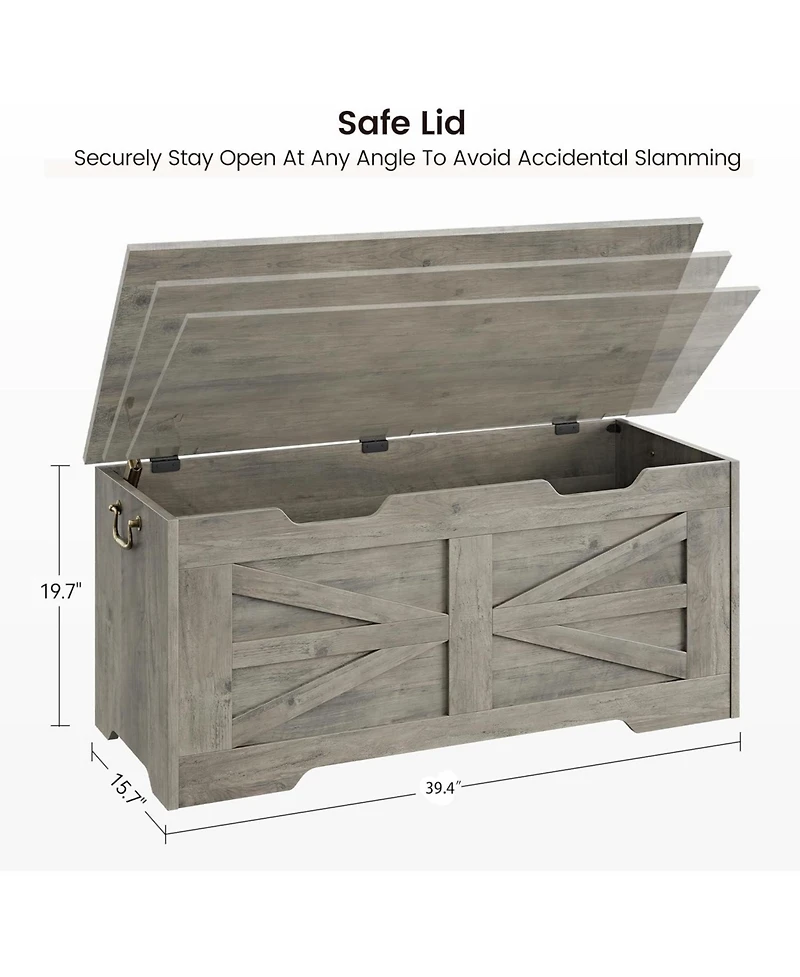 homfan 39.4" Gray Storage Chest and Toy Box with Safety Hinge, 350LBS Capacity, Entryway Bench for Living Room Playroom