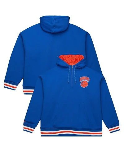 Mitchell Ness Men's Blue New York Knicks Throw It Back Quilted Fleece Quarter-Zip Hoodie