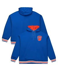 Mitchell Ness Men's Blue New York Knicks Throw It Back Quilted Fleece Quarter-Zip Hoodie