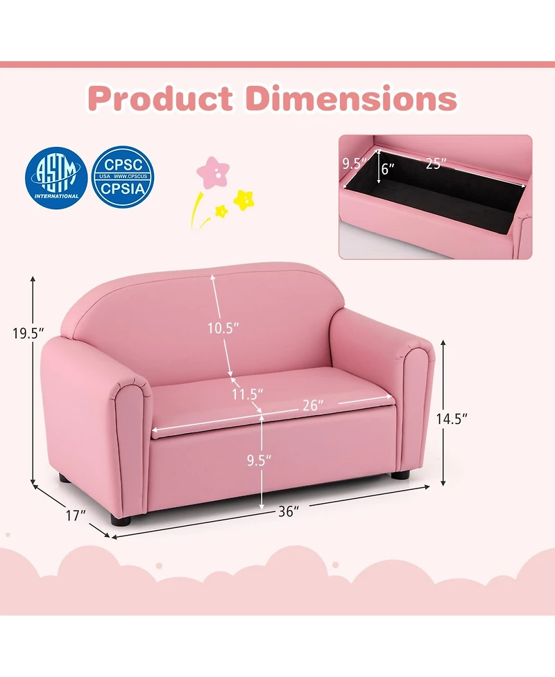 Gouun Kids Sofa Armrest Chair with Built-In Storage Compartment, Pvc Cover