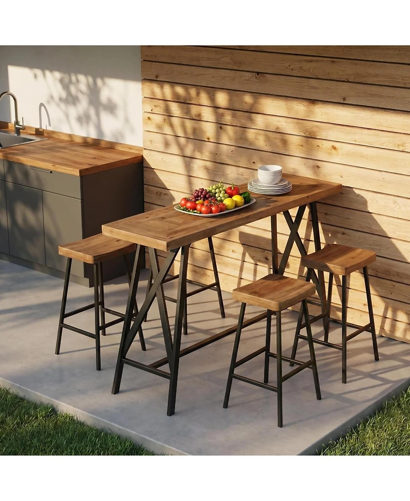Tribesigns Solid Wood Bar Table with Metal Footrest, 63 Inch Long Counter Height Pub Table Industrial Tall Bistro Tables