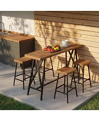 Tribesigns Solid Wood Bar Table with Metal Footrest, 63 Inch Long Counter Height Pub Table Industrial Tall Bistro Tables