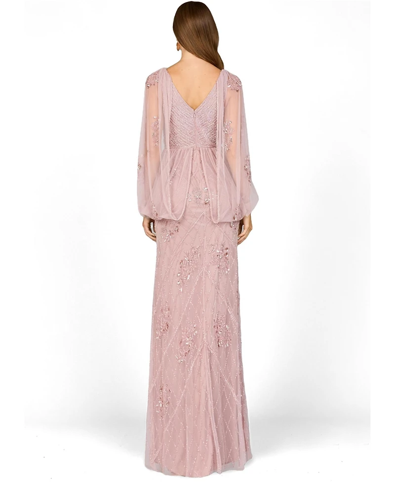 Lara Women's Beaded Cape Sleeve Dress