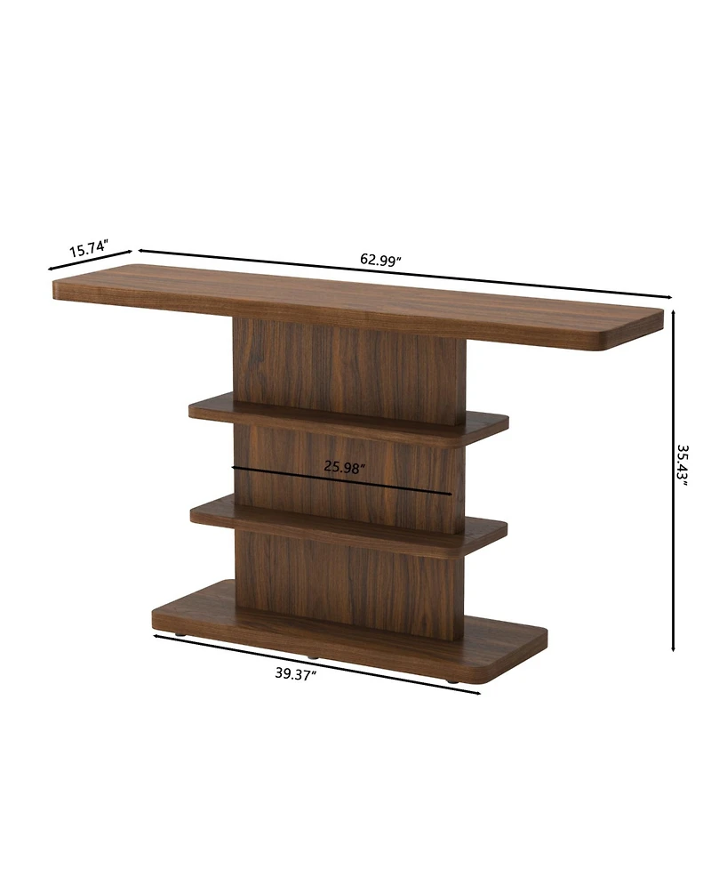 Rainsken Farmhouse Narrow Console Table, with 2 Tier Open Storage Shelves, Easy to Move and Adjust, High Weight Capacity, for Living Room,Hallway