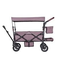 Rainsken Wagon Stroller for 2 Kids, Push Pull Collapsible Utility Cart with Adjustable Handle, Encircling Harness and Removable Canopy for Outdoors