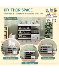 Rainsken Toy Storage Organizer for Kids, with 6 Shelves and 11 Fabric Bins, Moveable Cabinet and 3 Stickers, for Nursery, Playroom, Bedroom