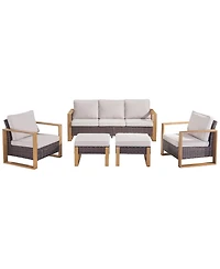 Pocassy Wicker Patio Furniture Set, High Back Outdoor with Thick Cushion and Ottoman, All-Weather Conversation Set