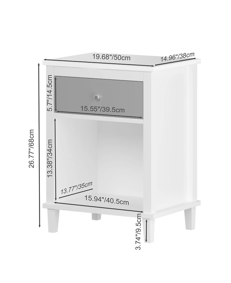 Rainsken Wooden Nightstand with Drawer and Open Storage Shelf, Modern Bedside Table