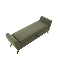 Rainsken 60' inch Modern Storage Bench, with Mid-Centruy Wood Legs, Hidden Storage, Comfort Padded Seat