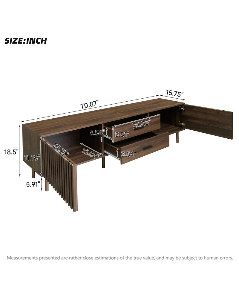 Rainsken 70 inch Modern Tv Stand, for TVs up to 80inch, with Ample Storage and Solid-Wood Legs, Media Entertainment Center, for Living Room