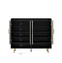 Rainsken Shoe Cabinet with 4 Doors Large Modern Shoe Storage Organizer Cabinet with Adjustable Shelves for Entryway Slim Shoe Rack Cabinet