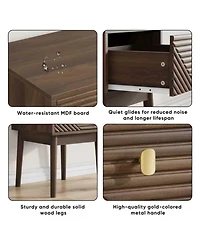 Rainsken Modern Fluted Nightstand Piece Set 2, with Metal Handles, 4 Solid Wood Legs, Easy Assembly for Bedroom or Living Room