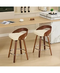 Rainsken Bar Stools Set of 2, with Pu Upholstered, 360degree(s)Swivel Mid Century Stools, 25-Inch Seat Height, for Kitchen Island, Pub, Restaurant