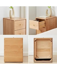 Rainsken Solid Oak Nightstand, Narrow 3-Drawer Cabinet, Freestanding Bedside Table, End Table, Storage Cabinet for Living Room, Bedroom