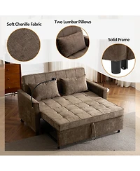 Rainsken 56.9" Loveseat Sofa Couch, Pull-Out Sleeper Sofa Bed with a Reversible Backrest Cushion, 2 Usb Ports and a Phone Holder for Living Room