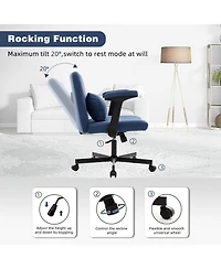 Rainsken Linen Cross Legged Office Chair, with Adjustable Flip Armrest, for Home Office, Apartment, Criss Chair Meditation, Makeup