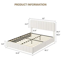 gaomon Velvet Upholstered Platform Bed with Adjustable Headboard - Vertical Channel Tufted, No Box Spring Needed, Easy Assembly
