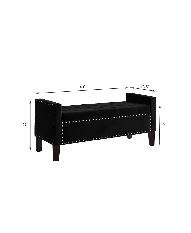 Rainsken 47 Inch Velvet Storage Bench, Upholstered Tufted Button, End of Bed Ottoman, with Wooden Legs, for Bedroom, Living Room, or Entryway