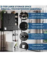 homfan Over-The-Toilet Storage Rack – Modern Bathroom Organizer with Mdf Shelves & Steel Frame, Space-Saving Toilet Shelf for Small Bathrooms